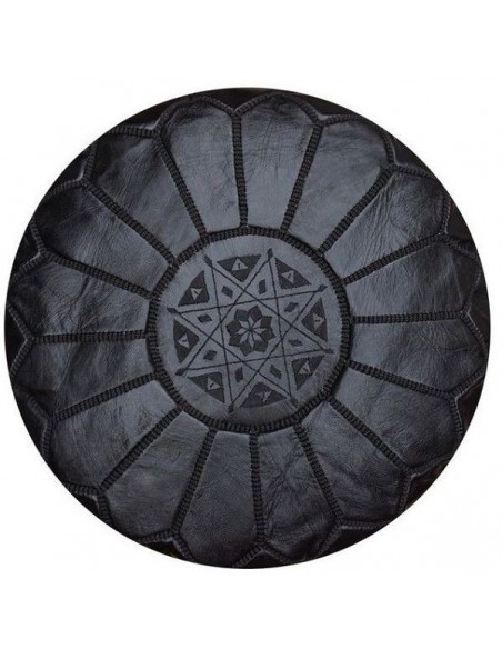 Moroccan Ottoman Leather Pouffe Black, Moroccan Pouf Leather